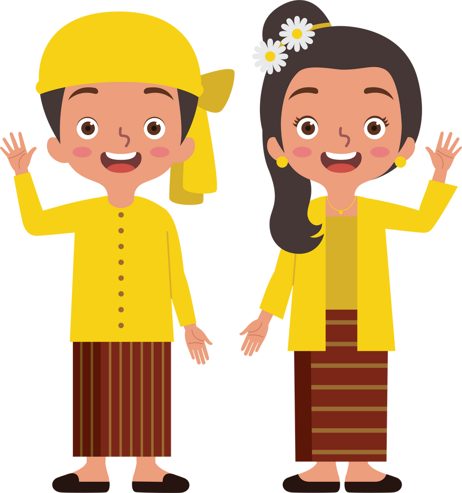 Couple of Myanmar kids wearing traditional clothes