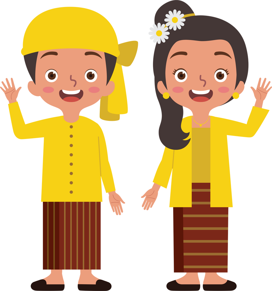 Couple of Myanmar kids wearing traditional clothes